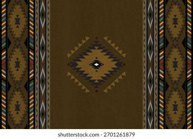 Terracotta geometric rug pattern inspired by Southwestern and tribal art. Features bold geometric shapes and earthy tones of terracotta, brown, and beige, evoking warmth, natural charm, and modern 