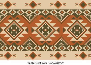 Terracotta geometric southwest seamless pattern with tribal diamond and ethnic motifs, perfect for fabric, textile, backgrounds, and home decor in warm earthy tones.