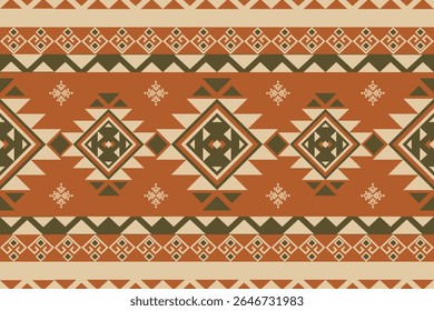 Terracotta geometric southwest seamless pattern with tribal diamond and ethnic motifs, perfect for fabric, textile, backgrounds, and home decor in warm earthy tones.