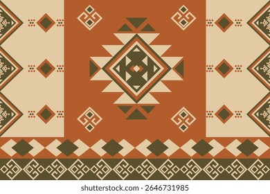 Terracotta geometric southwest seamless pattern with tribal diamond and ethnic motifs, perfect for fabric, textile, backgrounds, and home decor in warm earthy tones.