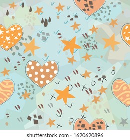 Terracotta Heart Abstract Seamless Pattern. Modern Digital Design. Modern Fashion Scandinavian Style. Contemporary Colors and Design