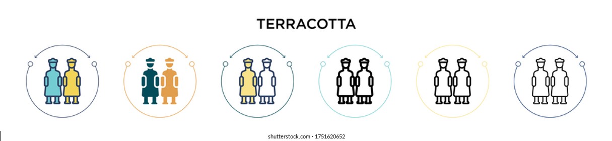 Terracotta icon in filled, thin line, outline and stroke style. Vector illustration of two colored and black terracotta vector icons designs can be used for mobile, ui, web