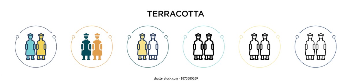 Icono de terracota en estilo relleno, delgado, contorno y trazo. Ilustración vectorial de dos iconos vectoriales de terracota de color y negro se puede utilizar para móviles, ui, web
