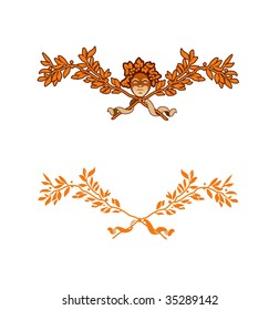 Terracotta laurel, olive branches and a woman's face a wreath from laurels