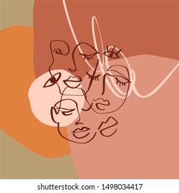 Terracotta Line Art Print Abstract Face Modern Digital Painting Fashion Scandinavian Style Color Abstraction Poster Contemporary Print Burnt Orange Vector Illustration Clipart