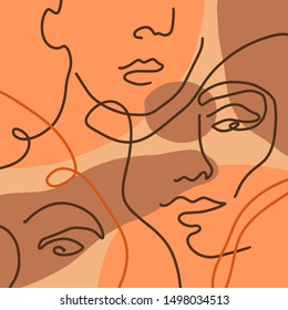 Terracotta Line Art Print Abstract Face Modern Digital Painting Fashion Scandinavian Style Color Abstraction Poster Contemporary Print Burnt Orange Vector Illustration Clipart