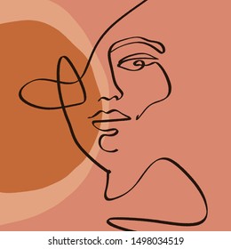 Terracotta Line Art Print Abstract Face Modern Digital Painting Fashion Scandinavian Style Color Abstraction Poster Contemporary Print Burnt Orange Vector Illustration Clipart