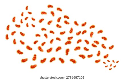 Terracotta orange microscopic bacteria cluster isolated on white background, dense micro organism virus cells silhouette pattern vector illustration for health layout