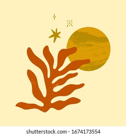 Terracotta poster. Summer leaf modern abstract art print. Isolated collage texture shapes. Vector illustration