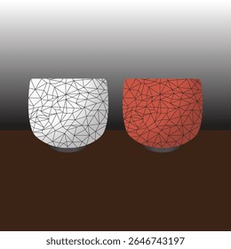 Vasos de terracota para plantas com padrões triangulares