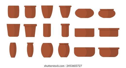 Terracotta Pots Vase with shadows in different sizes and shapes. For plant, flower, pottery designs, and decorations. Use for arts, cards, and social media designs.