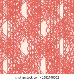 Terracotta Red and Beige Vector seamless check pattern. Allover pattern. Ink grunge grid. Hand drawn seamless check pattern. Graphic background with ethnic tartan. Seamless check pattern background.