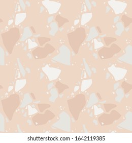Terracotta terrazzo seamless pattern in minimal trendy style. Abstraction poster. Vector texture for textile, packaging, wrapping paper, social media etc. Fashion contemporary collage.