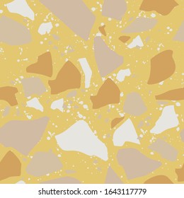 Terracotta terrazzo seamless pattern in minimal trendy style. Abstraction poster. Vector texture for textile, packaging, wrapping paper, social media etc. Fashion contemporary collage.