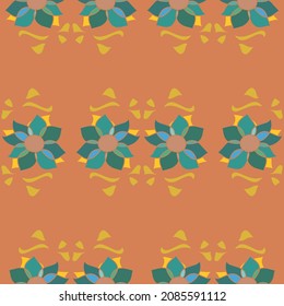 Terracotta and turquoise vector repeat floral pattern
