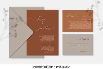Terracotta wedding invitation set template with details and rsvp cards, Dusty rust invitation