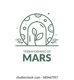 Terraforming of Mars, concept design, black and white vector illustration