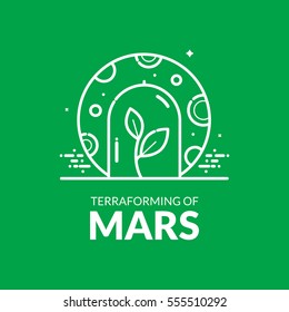 Terraforming of Mars, concept design, greening of the red planet vector illustration