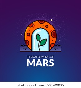 Terraforming of Mars, concept design, vector illustration