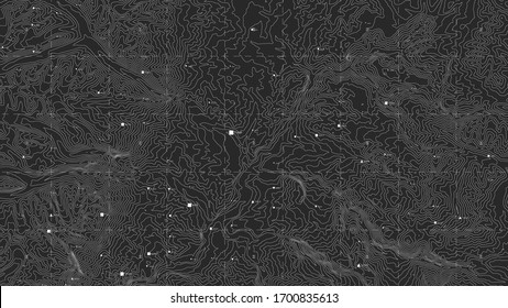 Terrain big data visualization. Futuristic map infographic. Complex topographical data graphic visualization. Abstract data on elevation graph. Monichrome geographical data image.