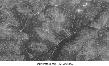 Terrain big data visualization. Futuristic map infographic. Complex topographical data graphic visualization. Abstract data on elevation graph. Monochrome geographical data image.