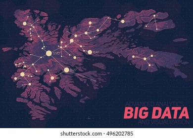 Terrain big data visualization. Futuristic map infographic. Information aesthetics. Visual data complexity. Complex topographical data graphic visualization. Abstract data on elevation graph.