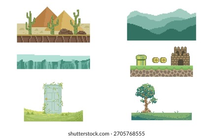 Paquete de terreno retro pixel art