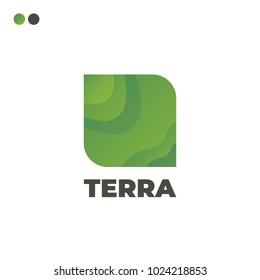 Terrain green square logo. Vector ground logotype
