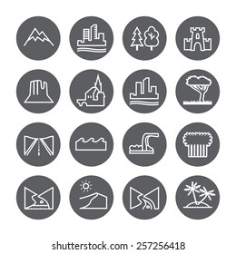 Terrain, locality linear icon set.