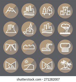 Terrain, locality linear icon set circle