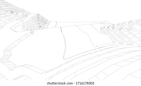 
terrain in perspective monochrome 3D visualization, architectural form
