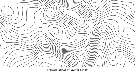 Concepto de mapa topográfico del terreno. Fondo de las líneas de altura del contorno de montaña. Patrón geográfico de paisaje blanco y negro. Textura del territorio. Vector