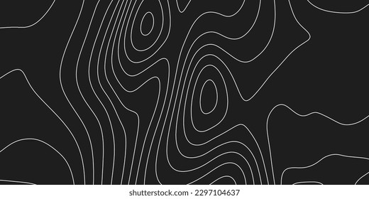 Concepto de mapa topográfico del terreno. Fondo de las líneas de contorno de altura de montaña. Patrón geográfico de paisaje blanco y negro. Textura del territorio. Vector