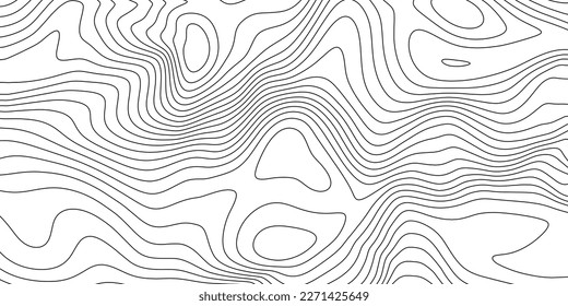 Terrain topographic map. Mountain contour height lines background. Black and white landscape geographic pattern. Territory grid texture. Vector