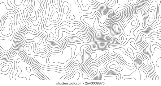 Terrain topographic map. Mountain contour height lines background. Black and white landscape geographic pattern. Territory grid texture. Vector