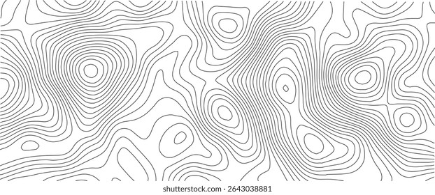 Terrain topographic map. Mountain contour height lines background. Black and white landscape geographic pattern. Territory grid texture. Vector