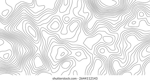 Mapa topográfico do terreno. Plano de fundo das linhas de altura do contorno da montanha. Padrão geográfico de paisagem em preto e branco. Textura da grade do território. Vetor