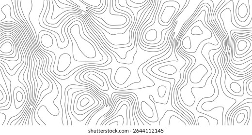 Mapa topográfico do terreno. Plano de fundo das linhas de altura do contorno da montanha. Padrão geográfico de paisagem em preto e branco. Textura da grade do território. Vetor