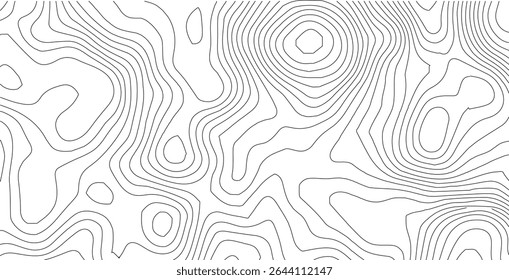 Mapa topográfico do terreno. Plano de fundo das linhas de altura do contorno da montanha. Padrão geográfico de paisagem em preto e branco. Textura da grade do território. Vetor