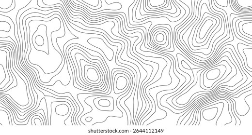 Mapa topográfico do terreno. Plano de fundo das linhas de altura do contorno da montanha. Padrão geográfico de paisagem em preto e branco. Textura da grade do território. Vetor