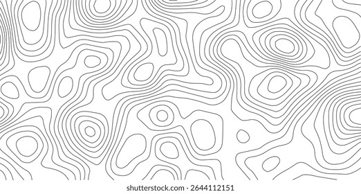 Mapa topográfico do terreno. Plano de fundo das linhas de altura do contorno da montanha. Padrão geográfico de paisagem em preto e branco. Textura da grade do território. Vetor
