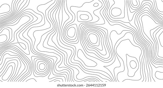 Mapa topográfico do terreno. Plano de fundo das linhas de altura do contorno da montanha. Padrão geográfico de paisagem em preto e branco. Textura da grade do território. Vetor