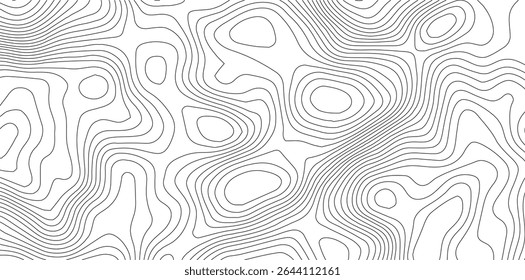 Mapa topográfico do terreno. Plano de fundo das linhas de altura do contorno da montanha. Padrão geográfico de paisagem em preto e branco. Textura da grade do território. Vetor