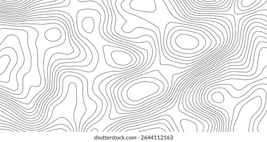 Mapa topográfico do terreno. Plano de fundo das linhas de altura do contorno da montanha. Padrão geográfico de paisagem em preto e branco. Textura da grade do território. Vetor