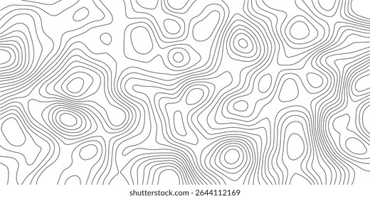 Mapa topográfico do terreno. Plano de fundo das linhas de altura do contorno da montanha. Padrão geográfico de paisagem em preto e branco. Textura da grade do território. Vetor