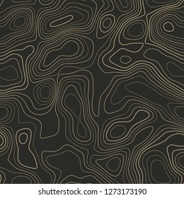 Terrain topography. Actual topography map. Seamless design. Fetching tileable isolines pattern, vector illustration.