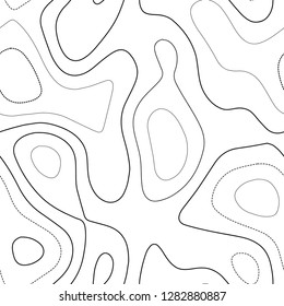 Terrain topography. Admirable topography map. Black and white seamless design, cool tileable isolines pattern. Vector illustration.