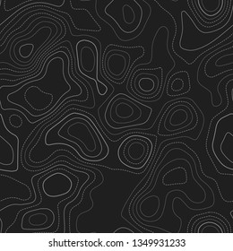 Terrain topography. Dark seamless design. Extra tileable isolines pattern. Vector illustration.