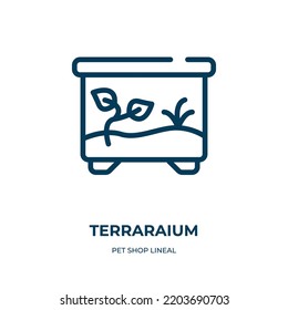 Terraraium icon. Linear vector illustration from pet shop lineal collection. Outline terraraium icon vector. Thin line symbol for use on web and mobile apps, logo, print media.