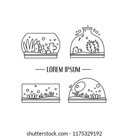 Terrarium icons set. Line vector art